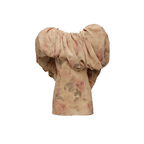 Magda Butrym Puff collar mini dress in beige floral print