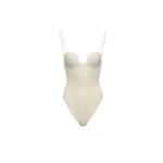 Magda Butrym Retro bustier swimsuit in cream with embroidered roses