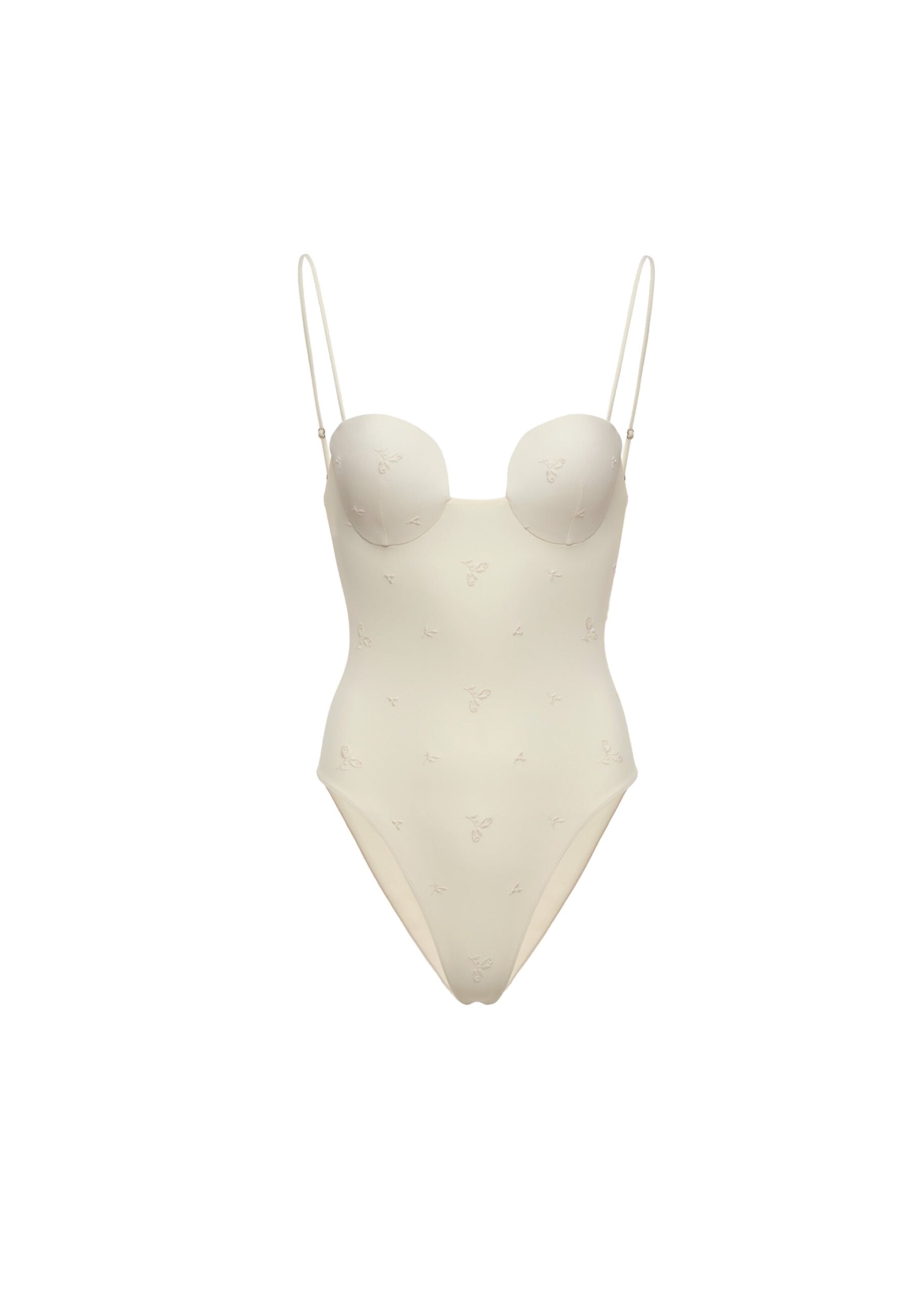 Magda Butrym Retro bustier swimsuit in cream with embroidered roses | Luxury Shoes Magda Butrym Retro bustier swimsuit in cream with embroidered roses