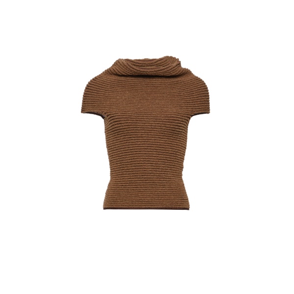 Magda Butrym Ribbed cowl-neck knit top in camel