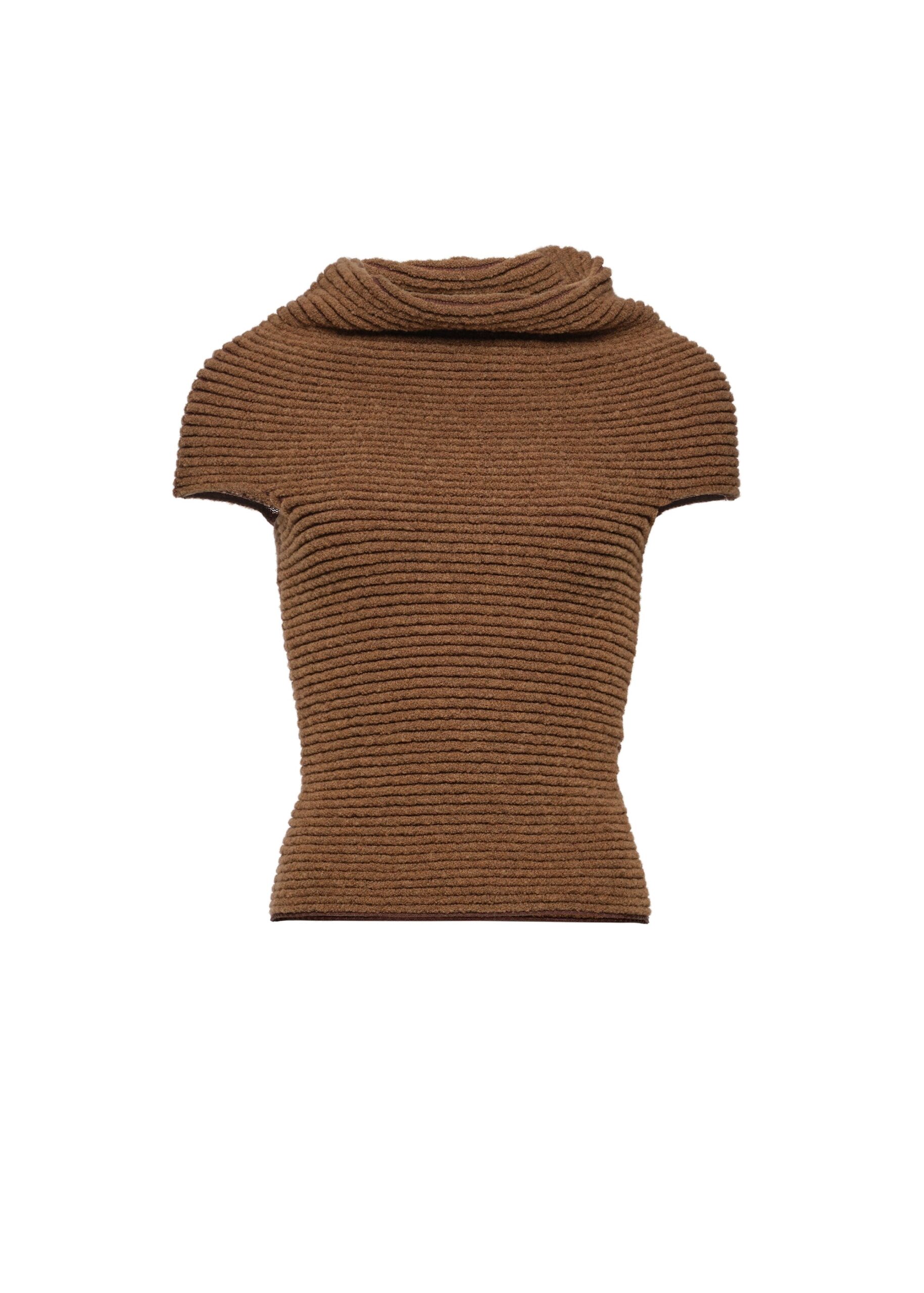 Magda Butrym Ribbed cowl-neck knit top in camel | Sweater at Luxury Shoes Magda Butrym Ribbed cowl-neck knit top in camel
