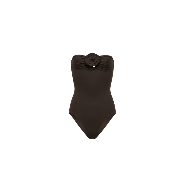 Magda Butrym Rose appliqué and cut-out detail swimsuit in brown