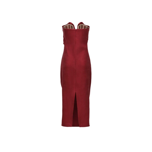 Rose draped corset midi dress in red - Image 2