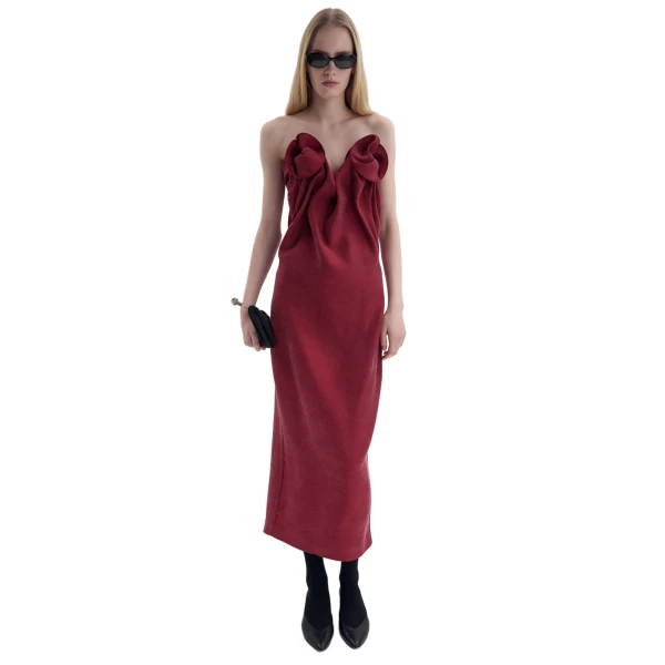 Rose draped corset midi dress in red - Image 3