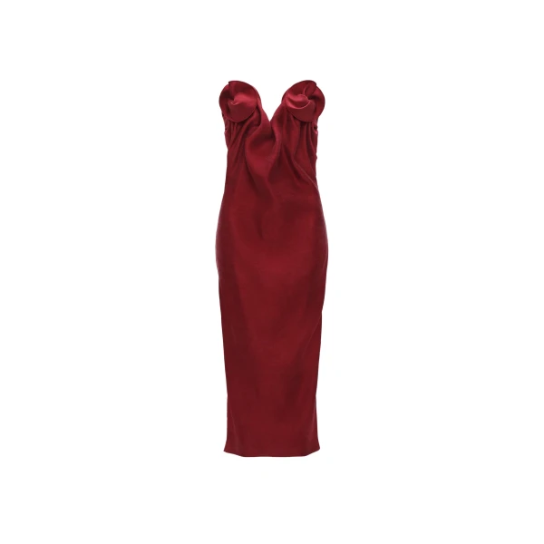 Rose draped corset midi dress in red
