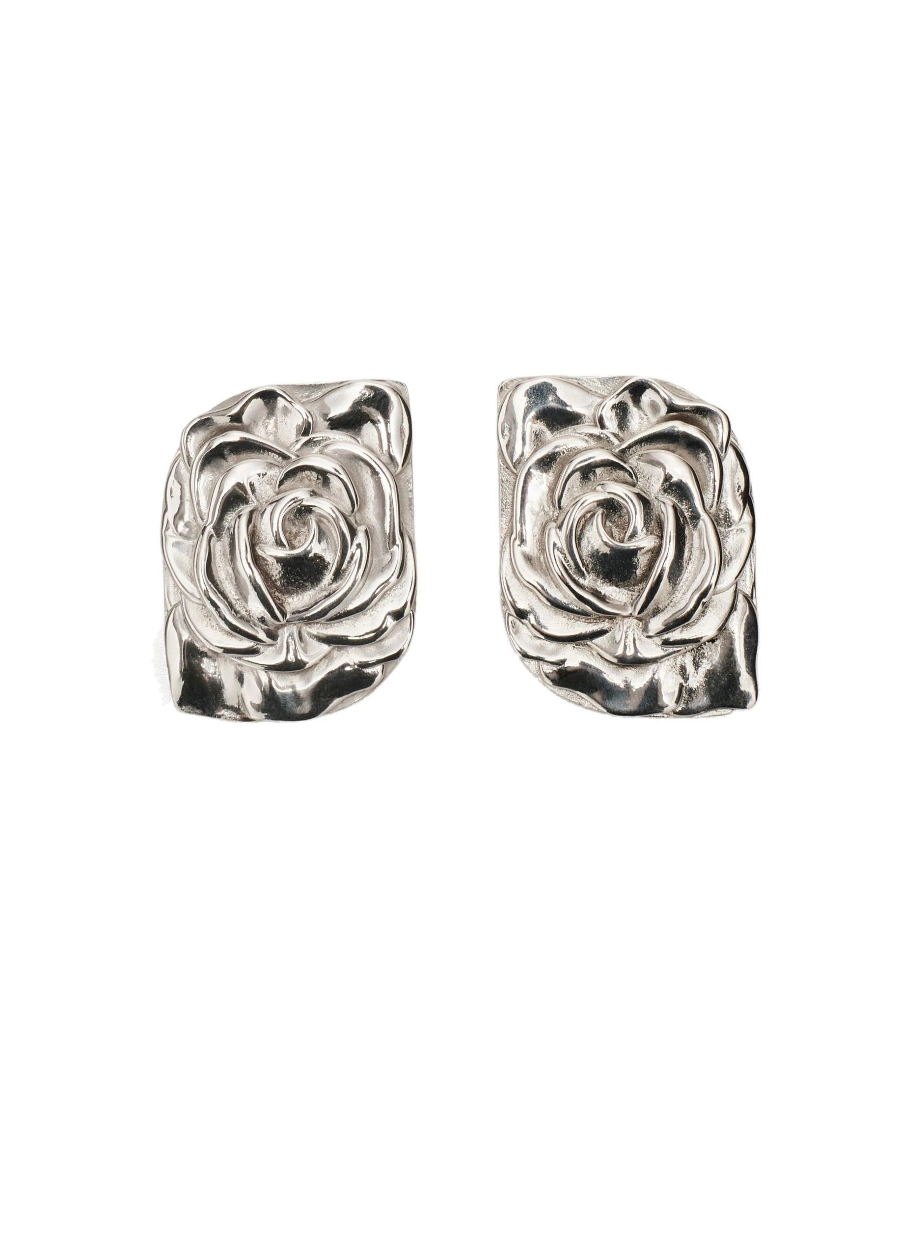 Magda Butrym Rose-embossed stud earrings in silver | Luxury Shoes Magda Butrym Rose-embossed stud earrings in silver