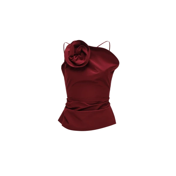 Rose one-shoulder top in red