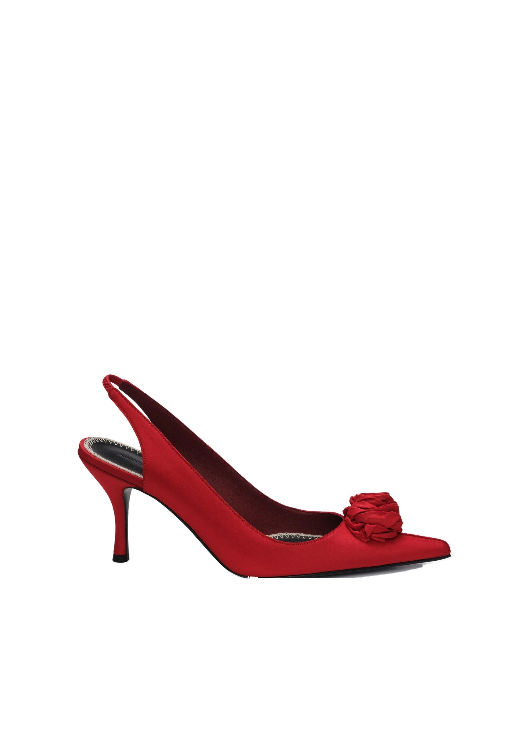 Magda Butrym Rose slingback pumps in burgundy satin | Luxury Shoes Magda Butrym Rose slingback pumps in burgundy satin