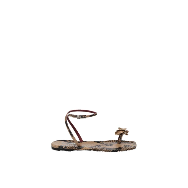 Rose toe-post sandals in snake-embossed leather
