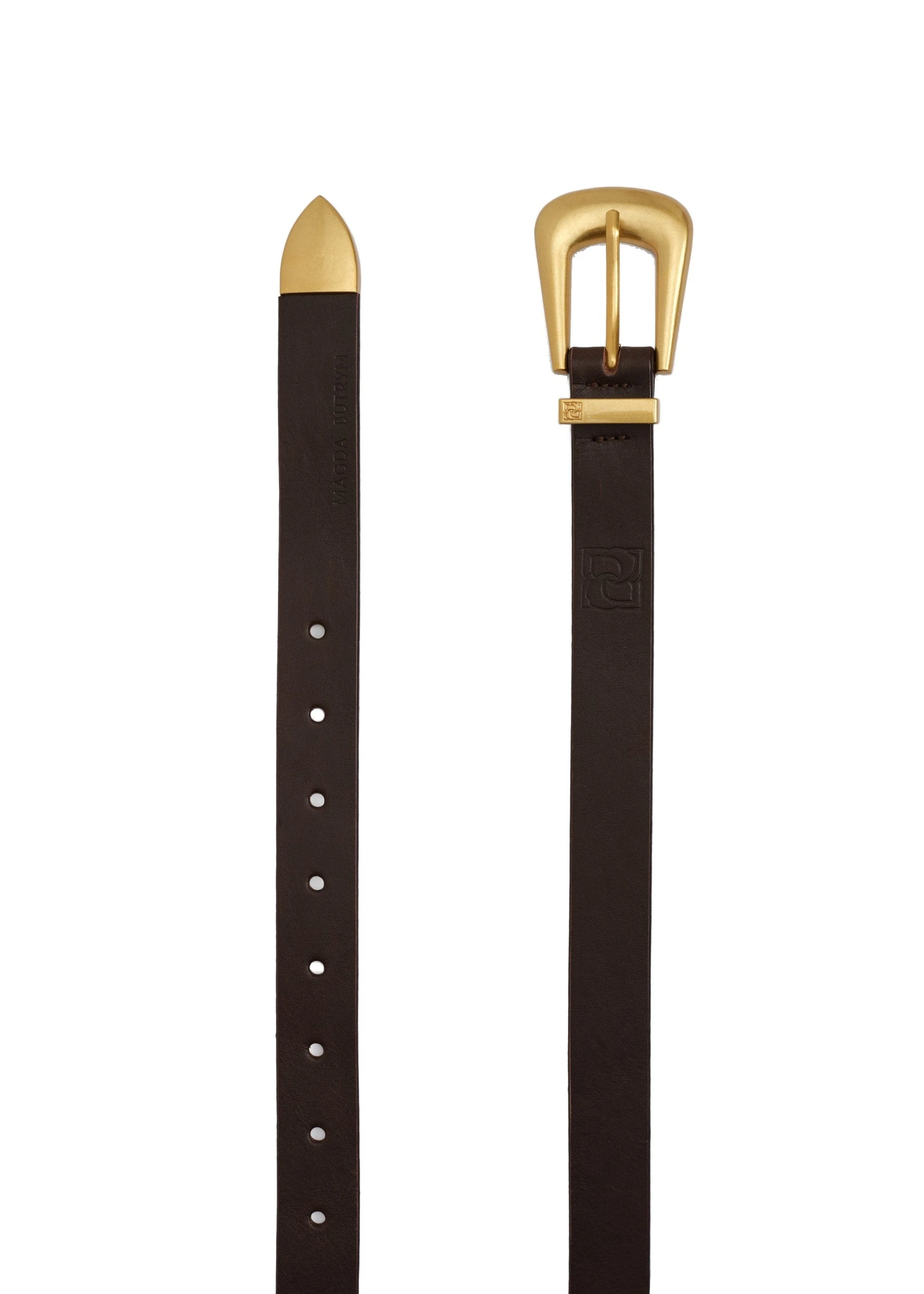 Magda Butrym Rounded buckle leather belt in brown and gold | Luxury Shoes Magda Butrym Rounded buckle leather belt in brown and gold