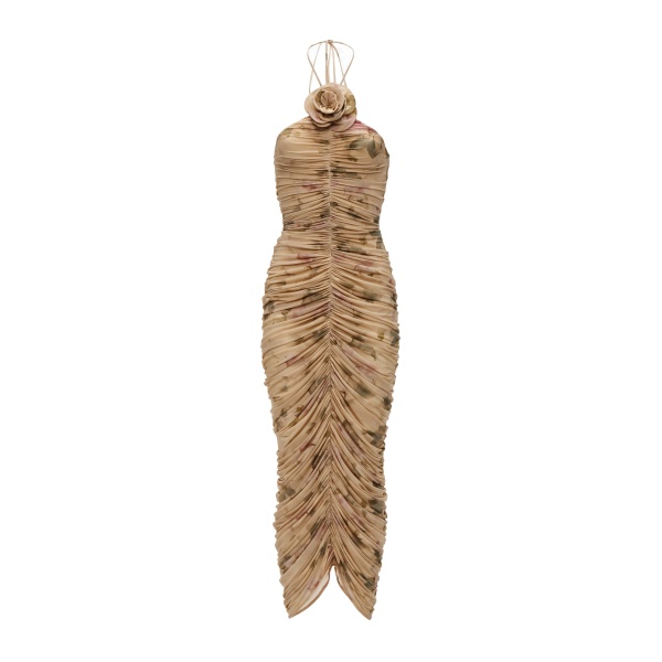Magda Butrym Ruched halterneck flower dress in beige floral print
