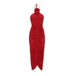 Magda Butrym Ruched halterneck flower dress in red