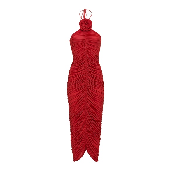 Magda Butrym Ruched halterneck flower dress in red