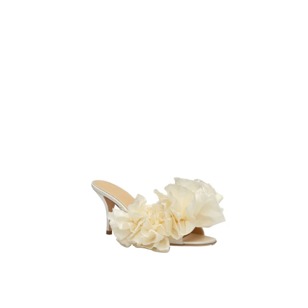 Satin mules with taffeta flowers in cream - Image 2