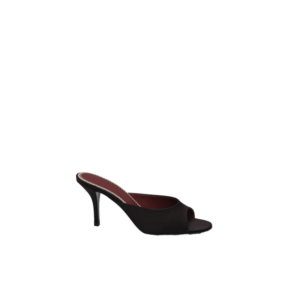 Satin pointed-toe mules in black