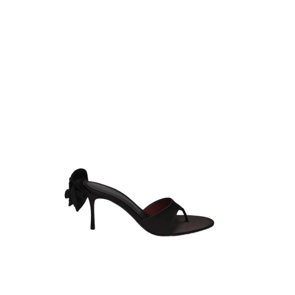 Satin thong sandals with flower in black