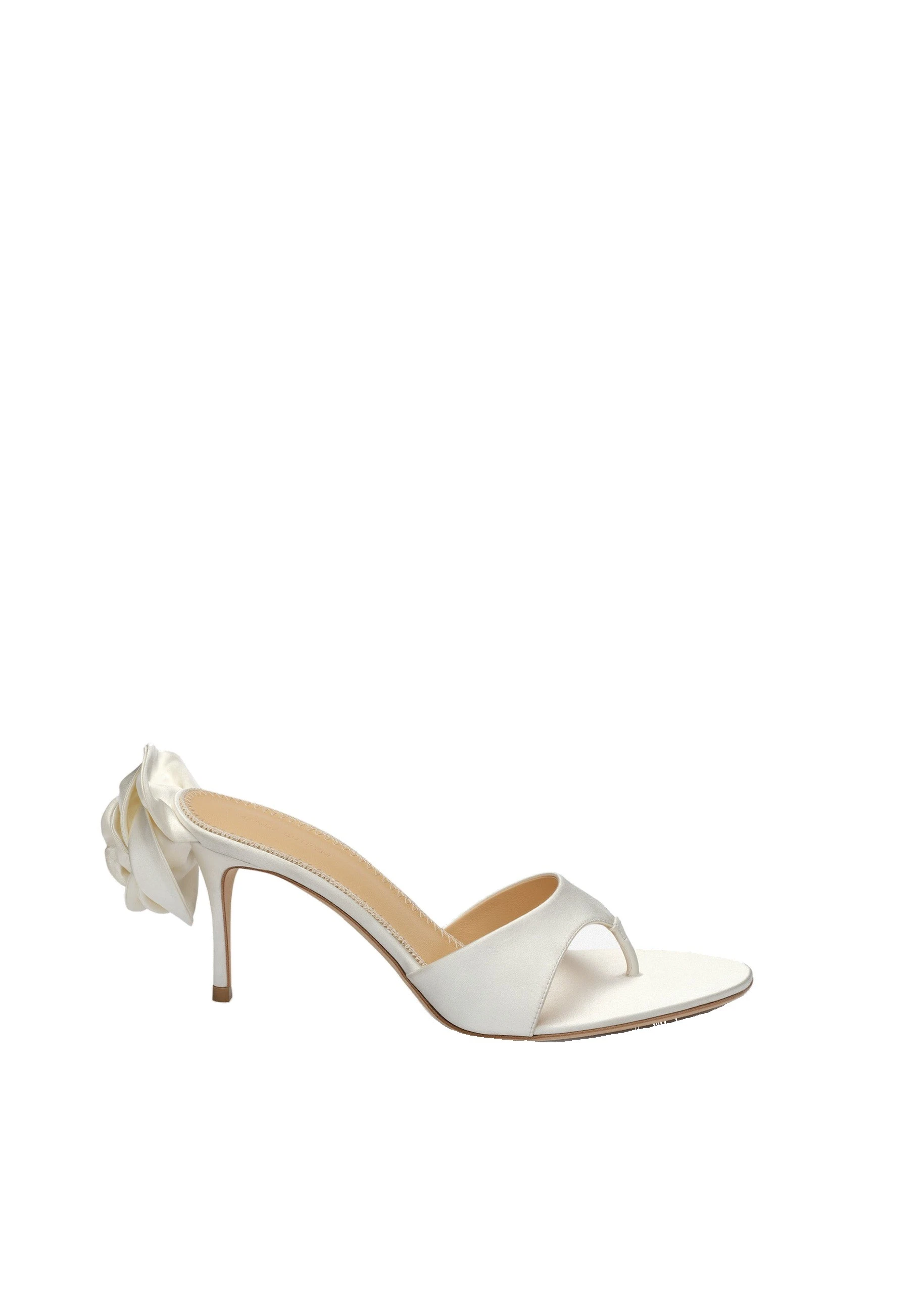 Magda Butrym Satin thong sandals with flower in cream | Luxury Shoes Magda Butrym Satin thong sandals with flower in cream