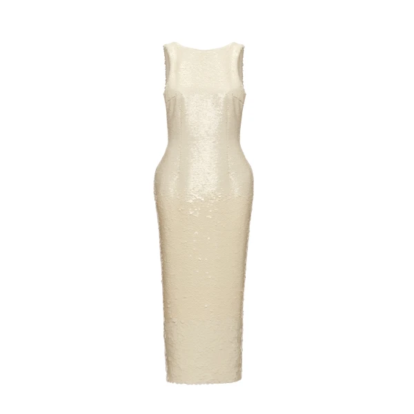 Sequin backless column dress in cream