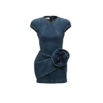 Magda Butrym Short-sleeve denim mini dress with sculpted flower in blue