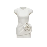Magda Butrym Short-sleeve denim mini dress with sculpted flower in cream