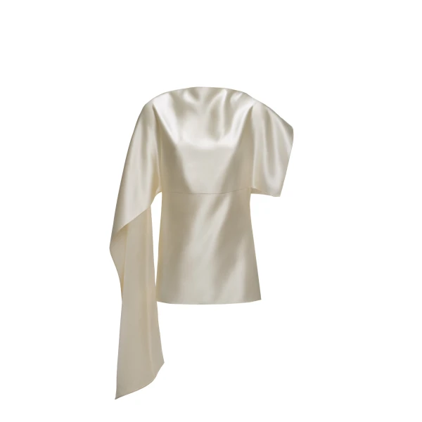 Silk draped top in ivory
