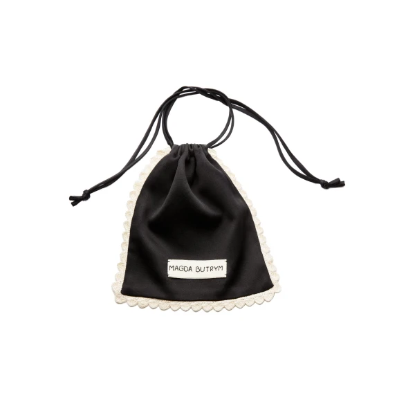 Silk pouch with crochet trim in black