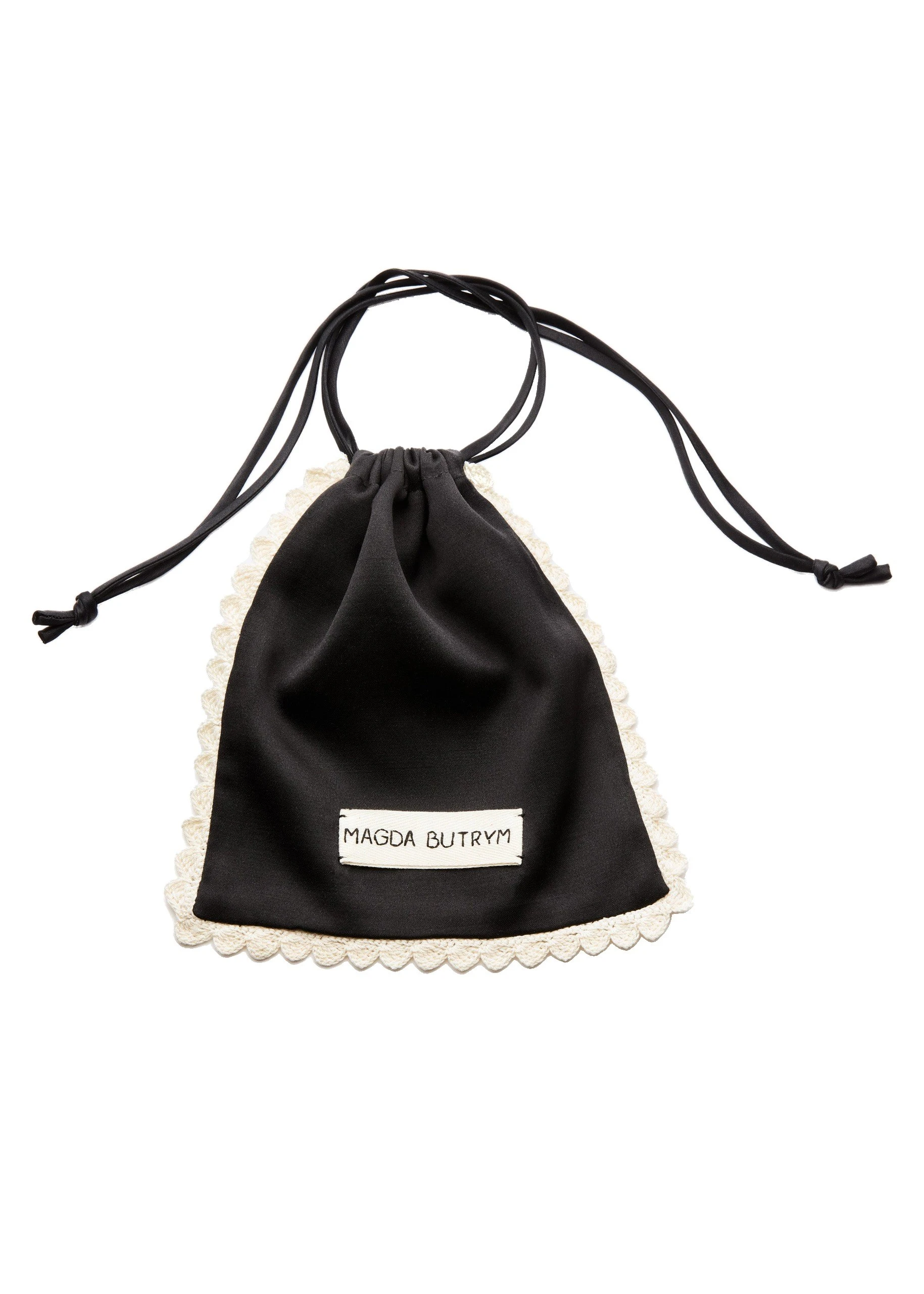 Magda Butrym Silk pouch with crochet trim in black | Luxury Shoes Magda Butrym Silk pouch with crochet trim in black