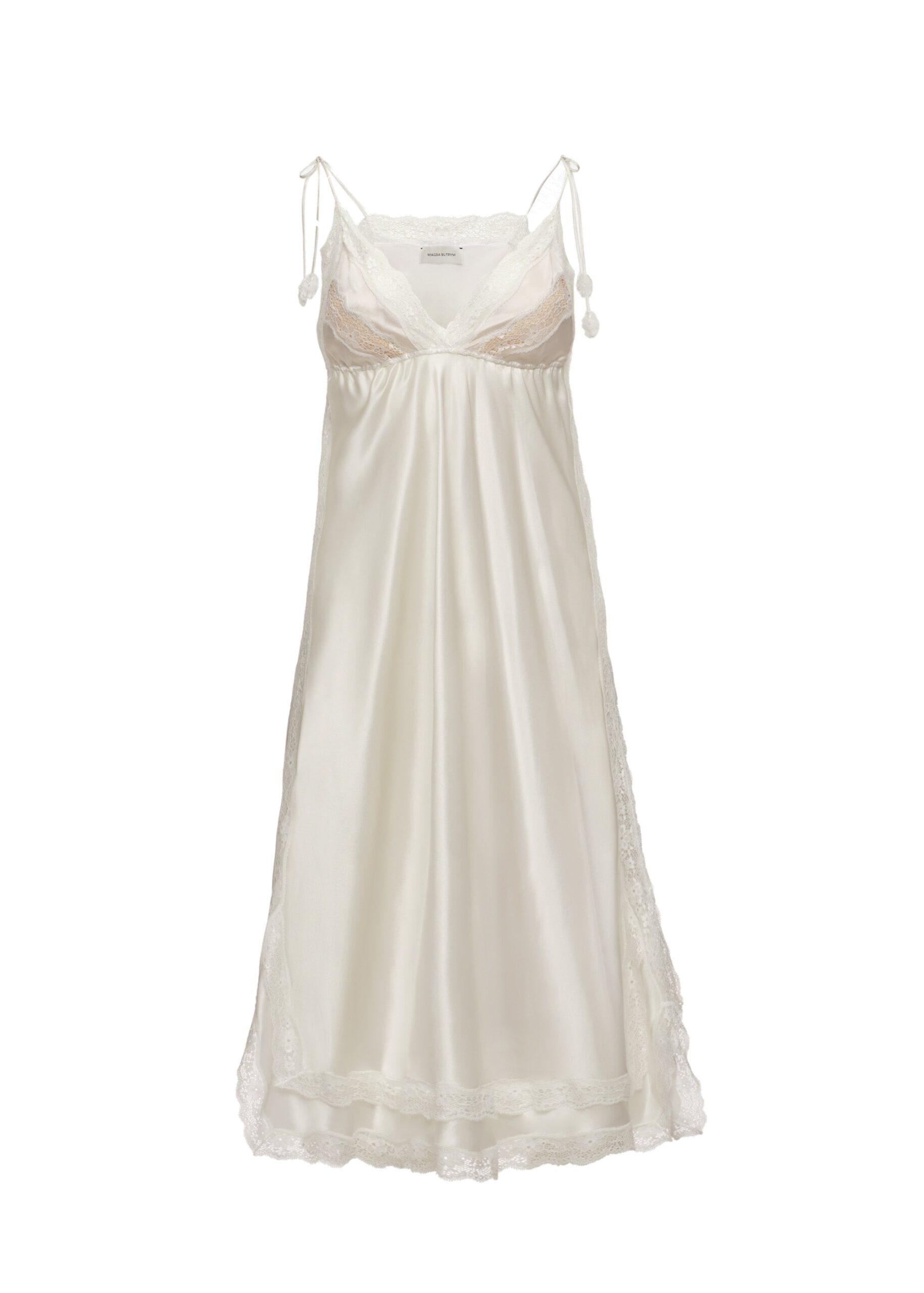 Magda Butrym Silk slip dress with lace trim in ivory | Luxury Shoes Magda Butrym Silk slip dress with lace trim in ivory
