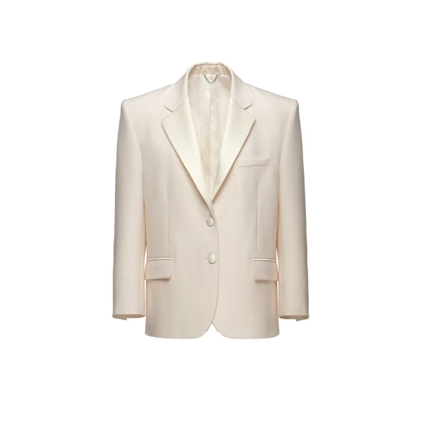 Single-breasted tuxedo blazer in ivory