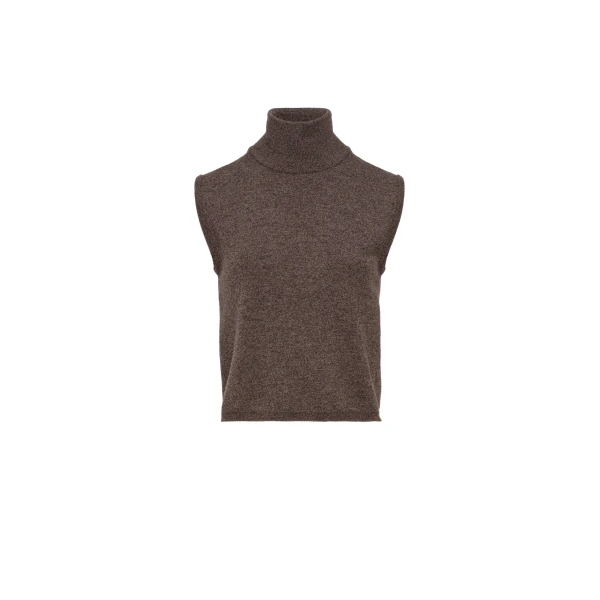 Sleeveless wool turtleneck top in brown