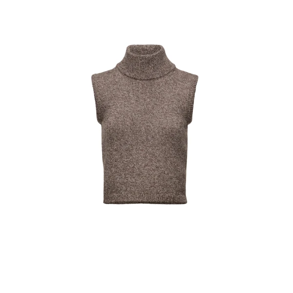Sleeveless wool turtleneck top in brown