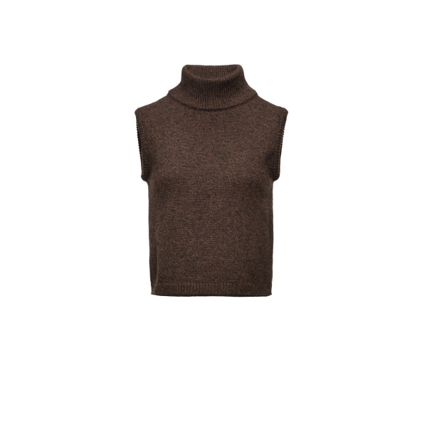 Magda Butrym Sleeveless wool turtleneck top in dark brown