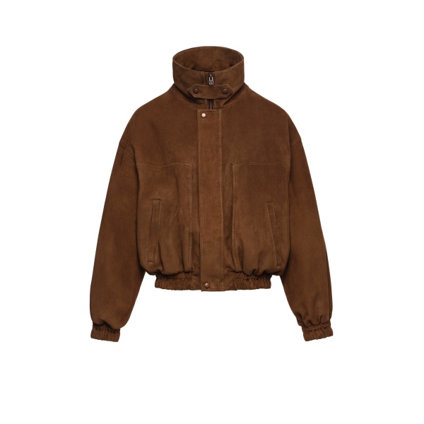 Magda Butrym Snap-collar leather aviator jacket in brown suede