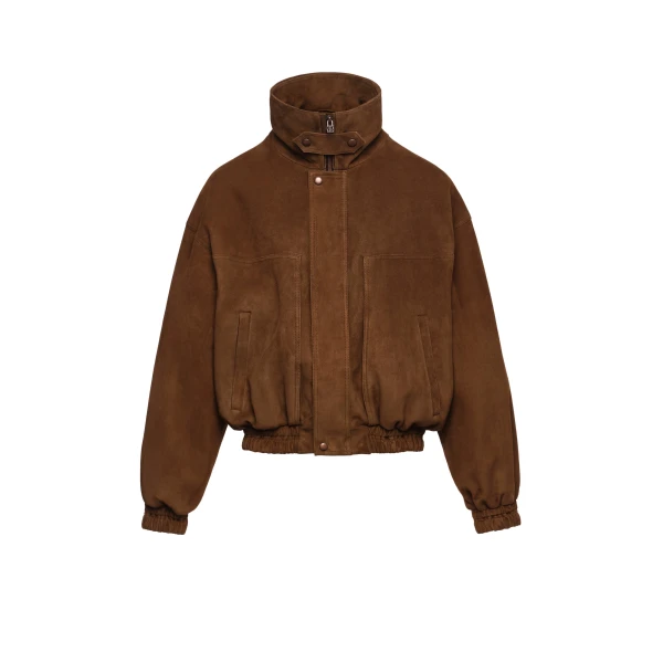 Magda Butrym Snap-collar leather aviator jacket in brown suede