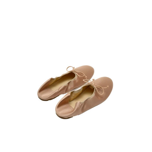 Soft ballet flats in nude satin - Image 4