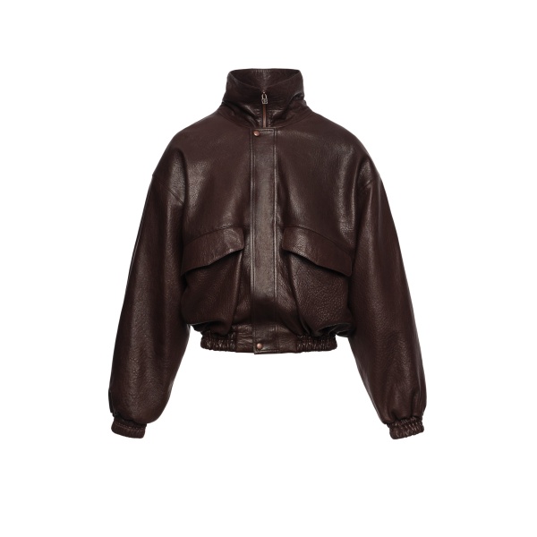 Magda Butrym Stand collar leather jacket in dark brown