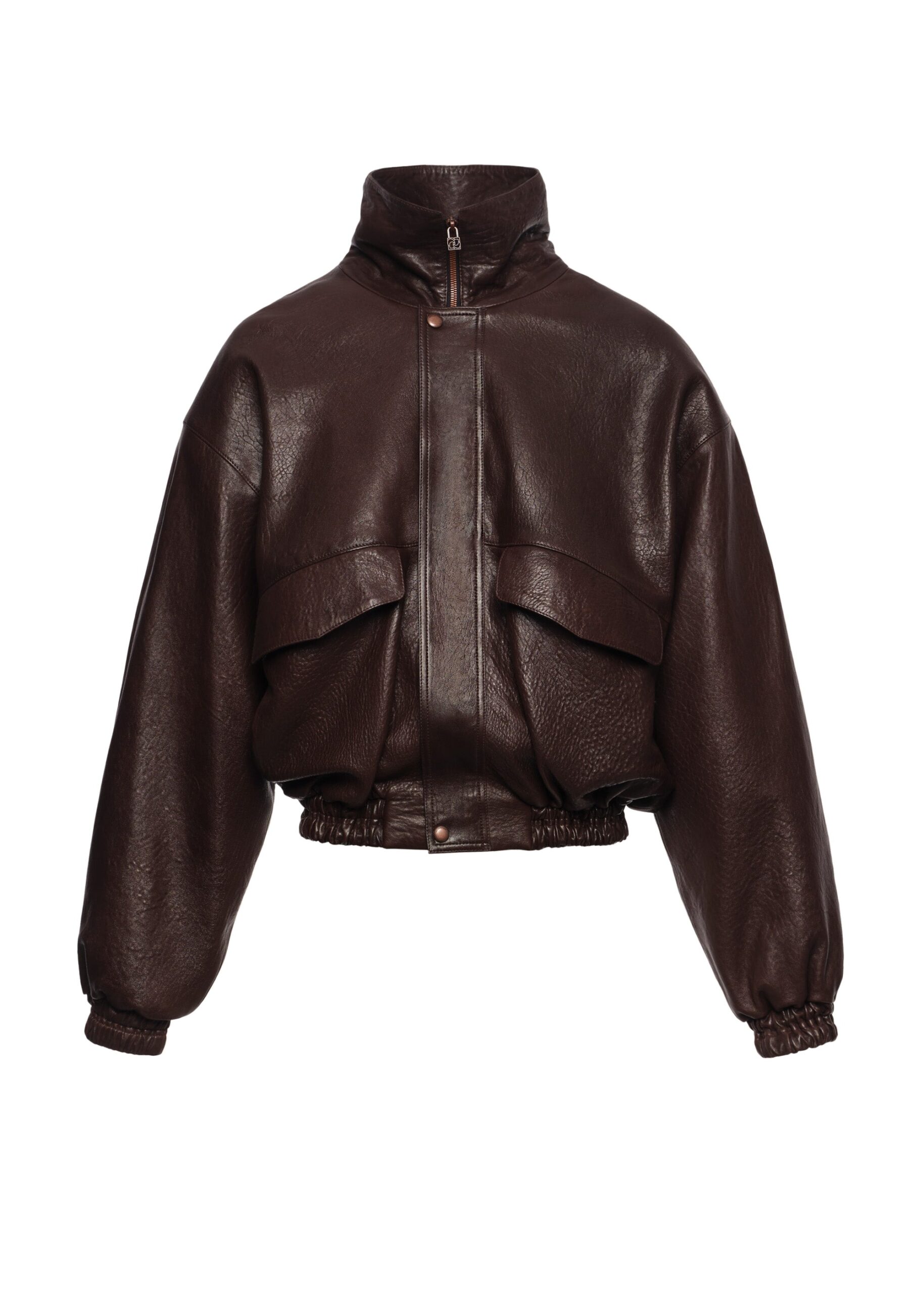 Magda Butrym Stand collar leather jacket in dark brown | Luxury Shoes Magda Butrym Stand collar leather jacket in dark brown