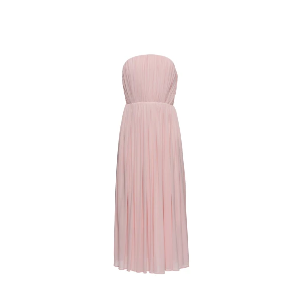 Strapless pleated corset dress in pink