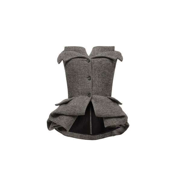 Magda Butrym Strapless wool blouse with rose peplum in grey
