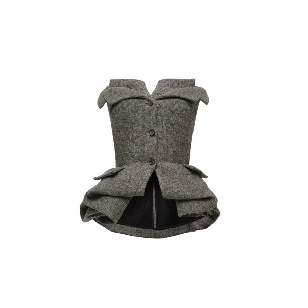 Strapless wool blouse with rose peplum in grey