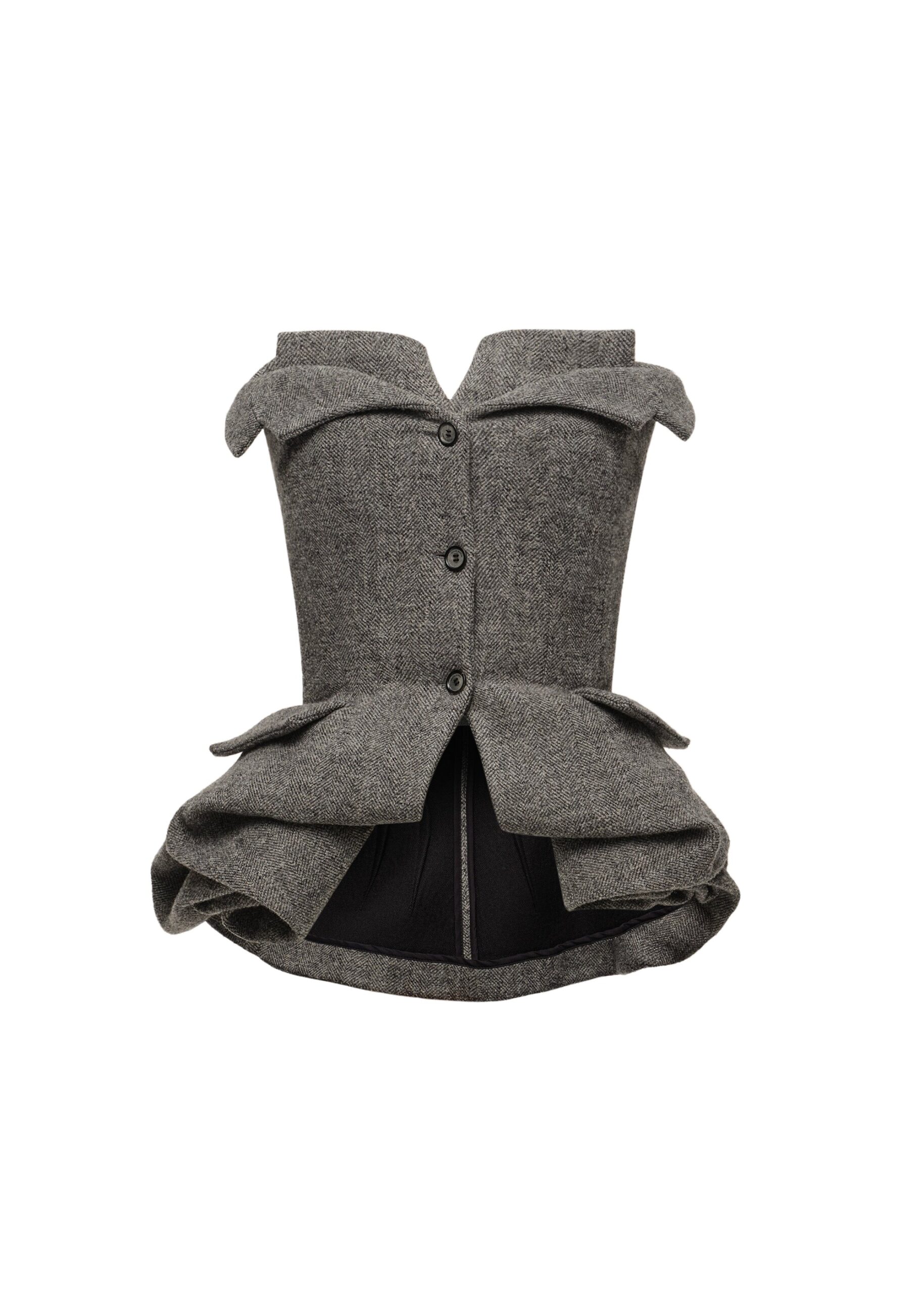 Magda Butrym Strapless wool blouse with rose peplum in grey | Luxury Shoes Magda Butrym Strapless wool blouse with rose peplum in grey