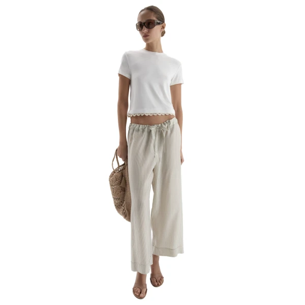 Striped culotte trousers in beige - Image 3