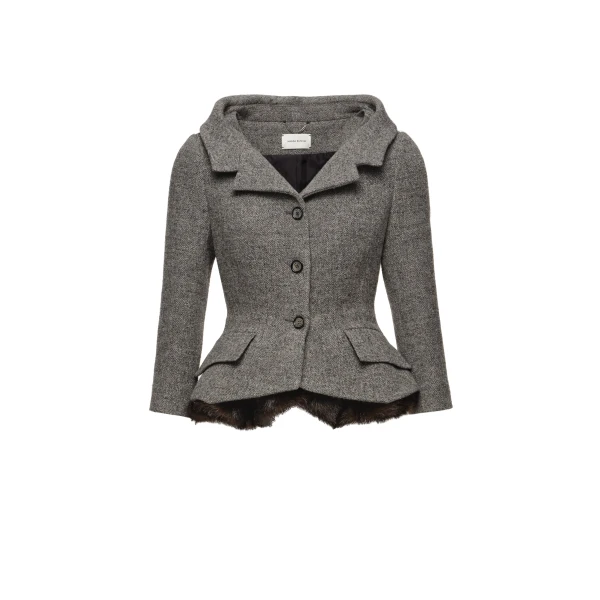 Tailored blazer with faux fur peplum in grey
