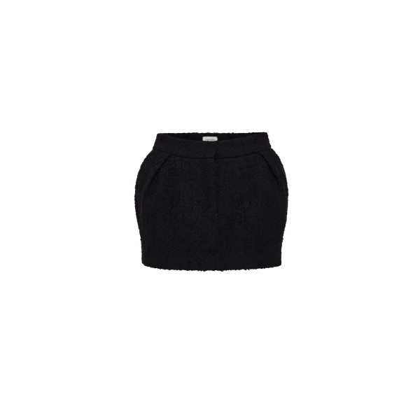 Tailored bouclé mini skirt in black