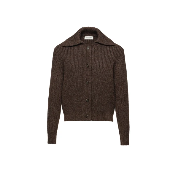 Wool cardigan with collar in dark brown