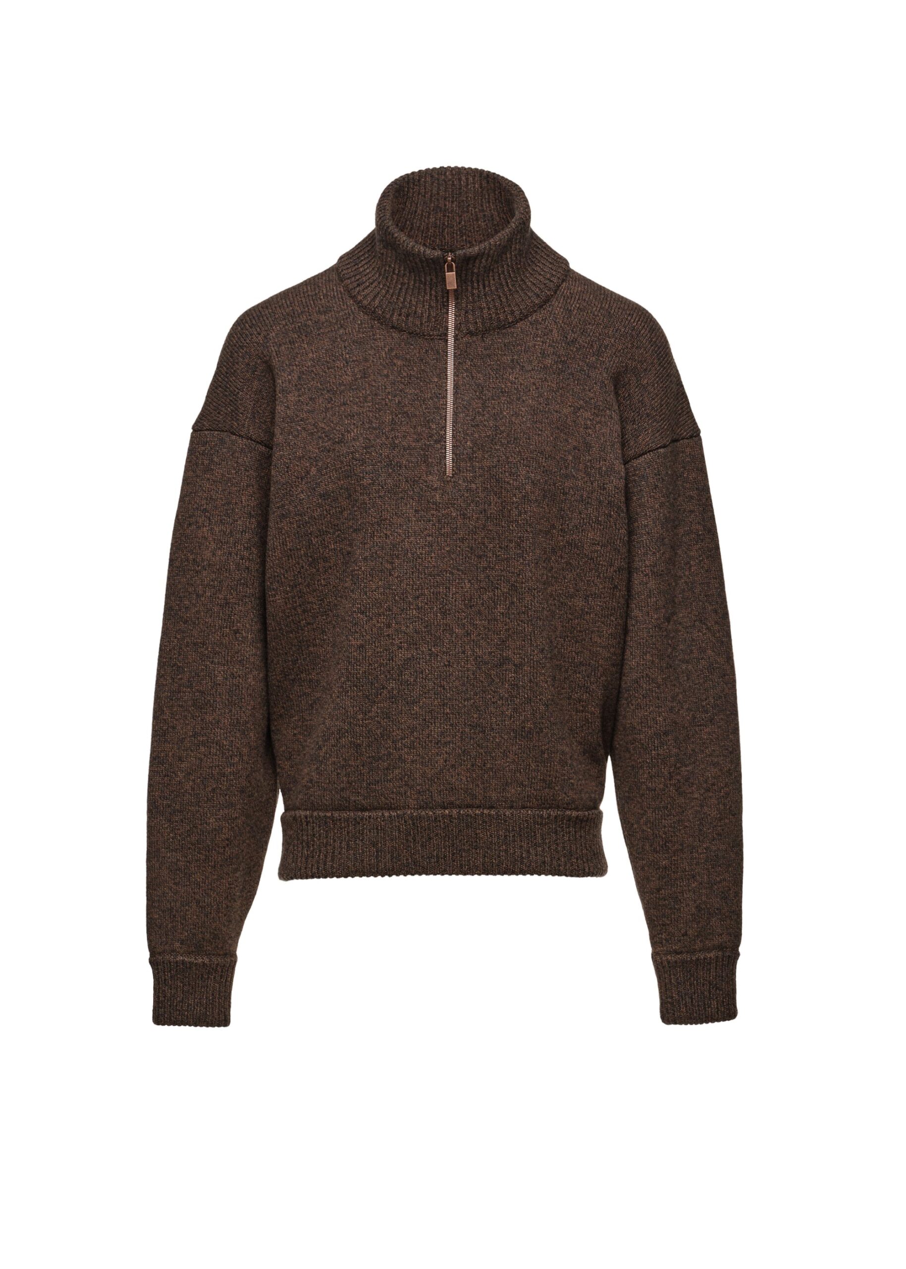 Magda Butrym Wool half-zip sweater in dark brown | Sweater at Luxury Shoes Magda Butrym Wool half-zip sweater in dark brown