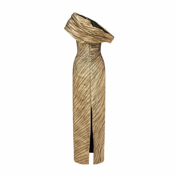 metallic brocade dress