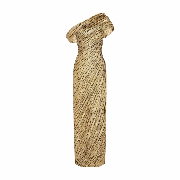 Marmar Halim Asymmetrical Brocade Dress With Wiring Outline And Piping Detail
