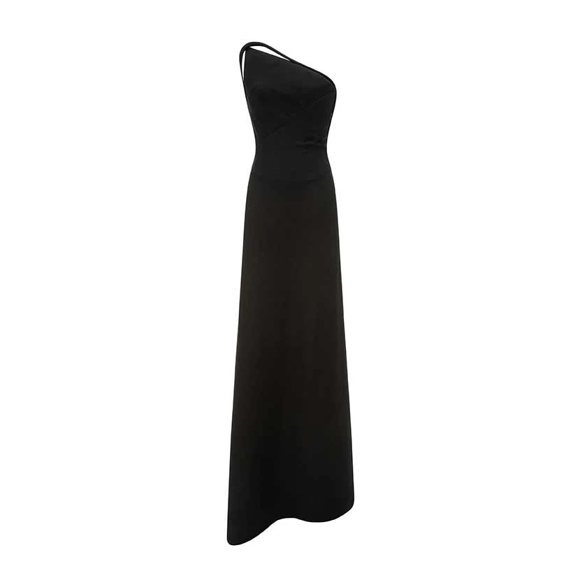Marmar Halim Asymmetrical Crepe Backless Dress With Embroidered Back Straps Marmar Halim Asymmetrical Crepe Backless Dress With Embroidered Back Straps