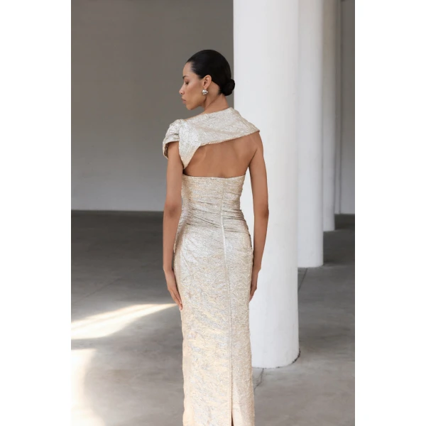 metallic brocade dress